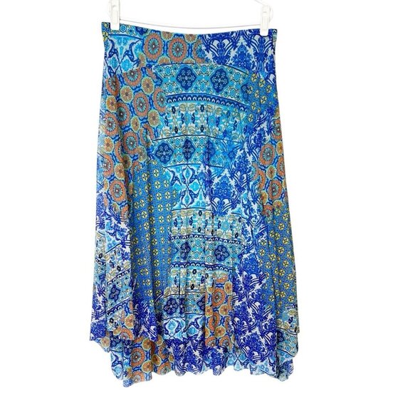 Chicos Midi Skirt Womens Size 2 US Large Blue Patchwork Print Bohemian - Picture 2 of 9